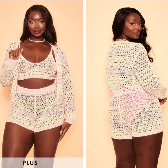 NWT PrettyLittleThing Plus Striped Crochet High Waist Shorts XXL - Picture 6 of 7